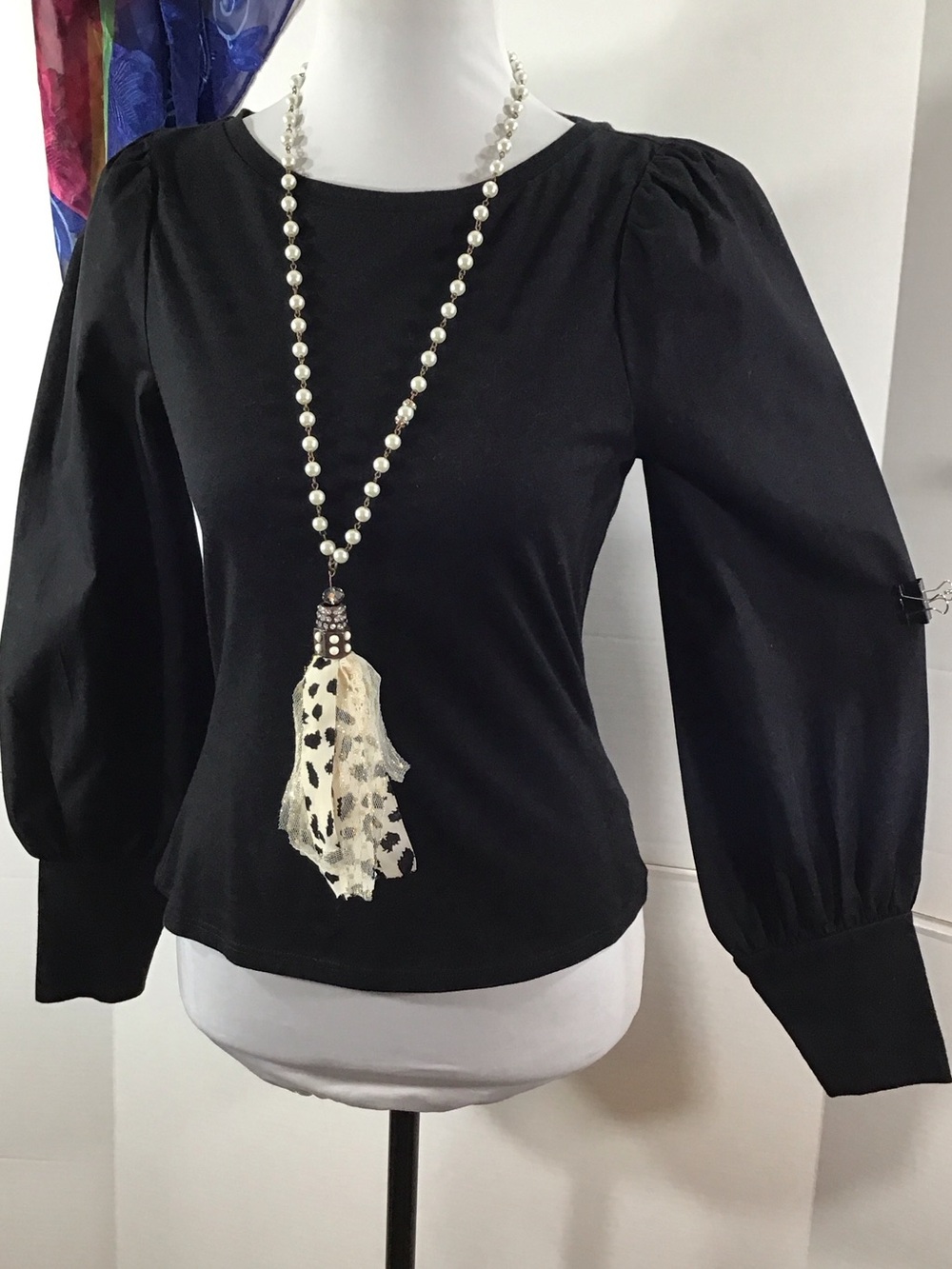 LK Bennett Loretta Black Puff-Shoulder Long Sleeve Top knit cuffs XS